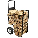 Sunnydaze Firewood Log Cart Carrier - Outdoor or Indoor Black Steel Wood Rack Storage Mover - Rolling Wheeled Metal Dolly Hauler - Wood Moving Equipment