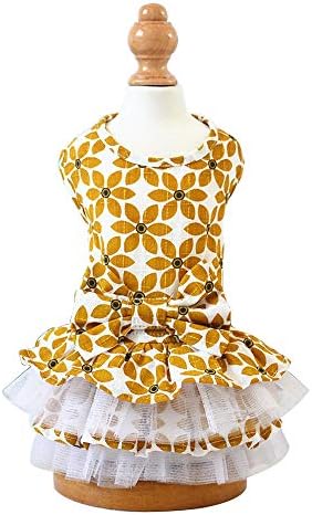 犬服 ペット服 ワンピース 洋服 犬用コスチューム チェック柄 可愛い ワンピース ドッグウェア スカートワンピース 犬洋服 猫用 猫服 通気性 お姫様 かわいい 春夏衣装 仮装 女の子 ワンちゃん 小中型犬 散歩着 室内 おしゃれ お出かけ 着脱簡単 イエロー S