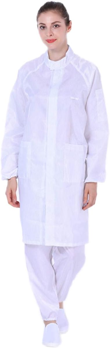 ESD Waterproof Anti-static Lab Coat Science Jacket Non-disposable Workwear Uniform Gown for Men/Women Long Sleeve (XL, White)