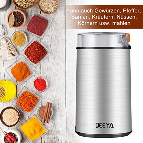 Kaffeemühle Elektrische Kaffeemühle mit Edelstahl Schlagmesser für Kaffeebohnen Nüsse Gewürze Getreide von DEEYA – Bild 6