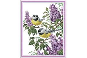 Joy Sunday Cross Stitch Kits Stamped Full Range of Embroidery Starter Kits for Beginners DIY 14CT 2 Strands - Two Birds 3(Printed) 14.6×18.1 inch