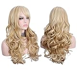 Blonde Wig Long Synthetic Wigs for Women with Bangs Heat Resistant with a Free Wig Cap & Gift Wrap Curly Cosplay Anxin (Blonde)