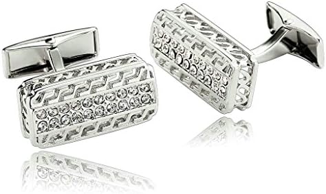 AnaZoz Jewelry Stainless Steel Mens 1 Pair Cufflinks Rectangle 2 Rows Zirconia Silver Men's Cuff Links