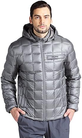 MOUNTEC Outdoors Men's 3.0 Premium Goose Down Insulated Hooded Jacket - Warm Water Resistant Windstop Removable / Detachable Hood (Medium, Metallic Grey)