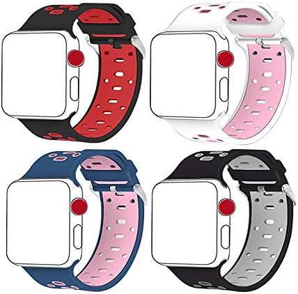 Isenxi Watch Bands 38mm , 4 pack Soft Silicone Sport Strap Replacement band Wristbands for Apple Watch Series 1 Series 2 Series 3 Edition and Sport (38mm-4pack(07))