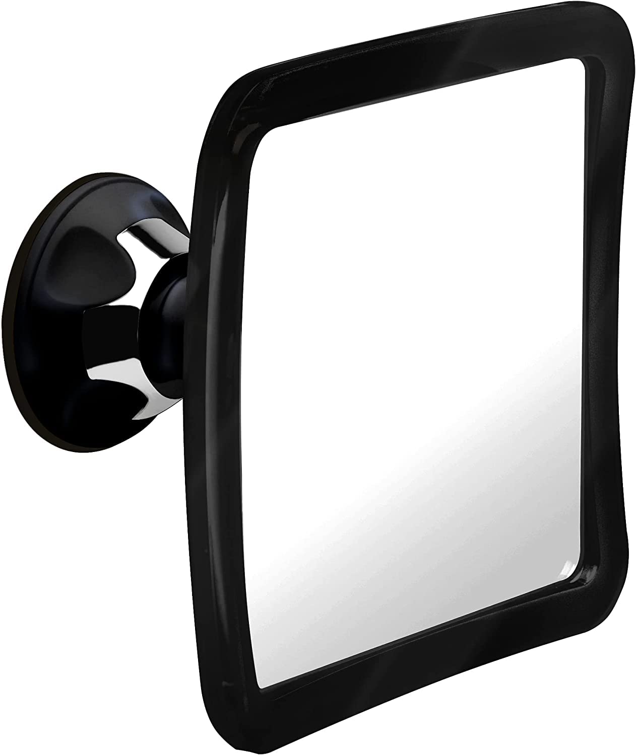 MIRRORVANA Fogless Shower & Shaving Mirror with Upgraded Suction Mount for Bathroom, Anti Fog Shatterproof Surface and 360° Swivel, 16cm x 16cm (1X Magnification) (Black)