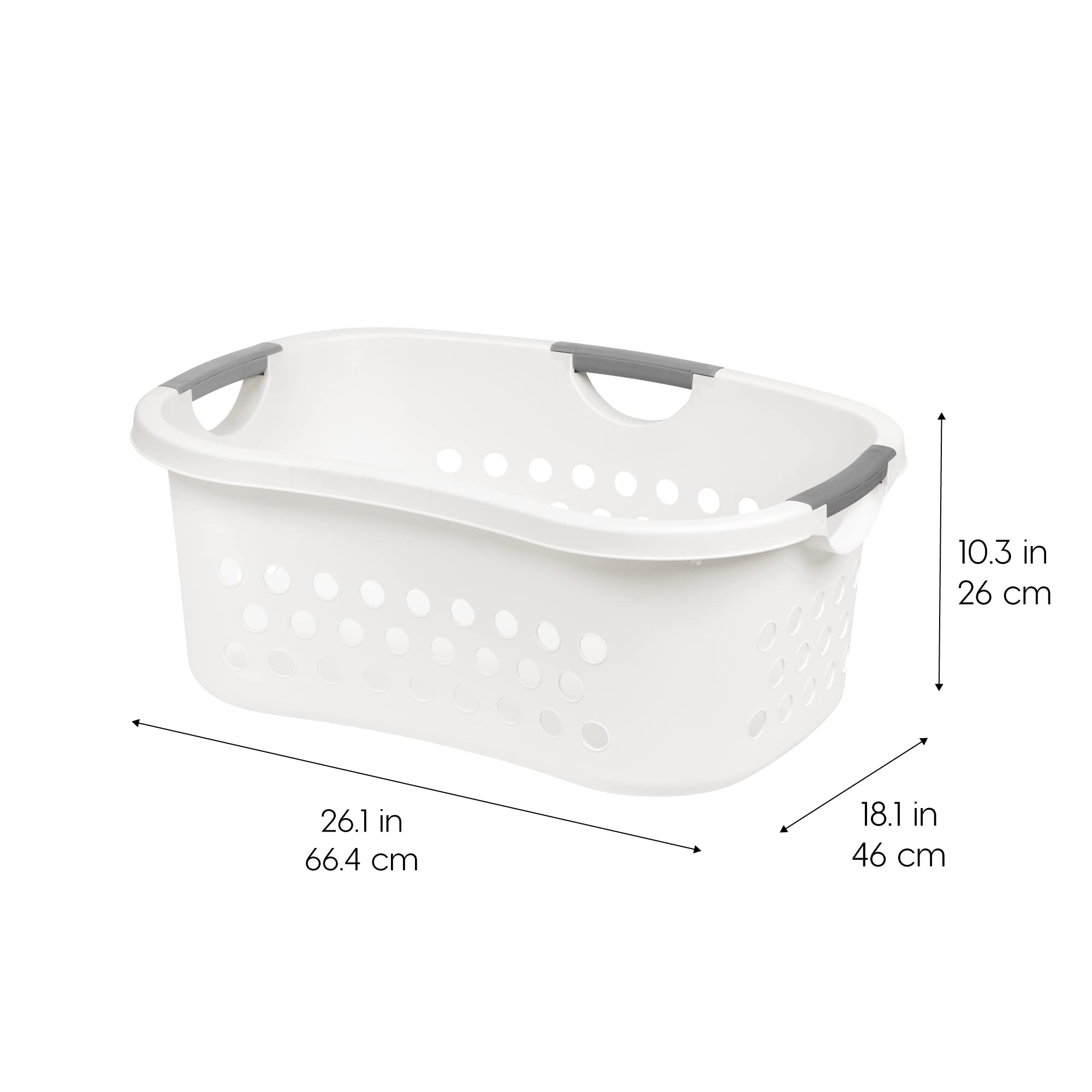 IRIS USA 50L Plastic Hip Hold Laundry Basket with Built-In Comfort Carry Handles, 1.5 Bushel, Clothes Hamper, Laundry Hamper, Ventilation Holes, for Closet Dorm Laundry Room Bedroom, White
