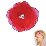 Pearl Poppy Flower Hair Clip - Girl TruStay Clip - Best NO Slip Barrette For Fine Hair (GC7-Red)