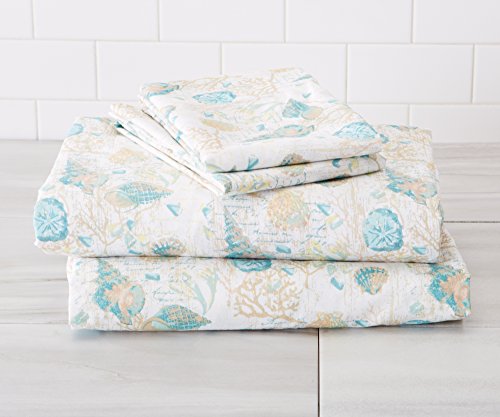 Ultra-Soft Double-Brushed Coastal Printed Microfiber Sheet Set. Beautiful Patterns, Comfortable, All-Season Bed Sheets. By Great Bay Home Brand. (Queen, West Sands)