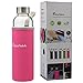 BONISON Stylish Environmental Borosilicate Glass Water Bottle with Colorful Nylon Sleeve (18oz) (PINK)