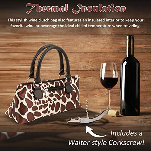 Primeware Wine Clutch Bag (Thermal Insulated) Trendy Women's Carry Tote | Holds Red & White 750mL Bottles | Trendy Fashion | Incl. Portable Waiter-Style Corkscrew
