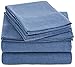 Amazon Basics Cotton Jersey 4-Piece Bed Sheet Set, King, Chambray Blue, Solid