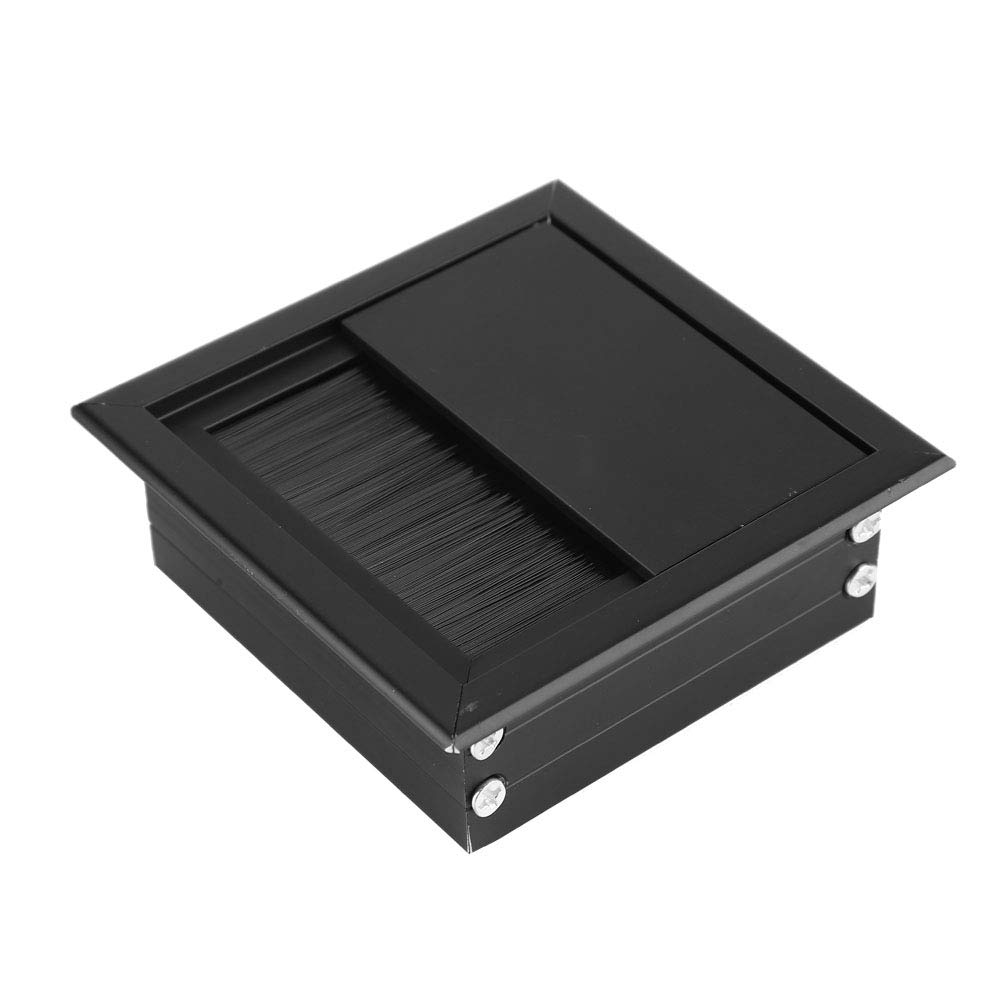 2pcs Wire Cable Grommet Hole Cover Cable Tidies Desk Caps Aluminum Alloy Rectangle Hole Cover with Brush (Black)