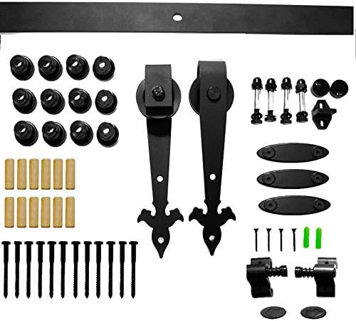LWZH 16FT Sliding Barn Door Hardware Track Kit for Single Door Black Hangers (Each Door Wide 96")