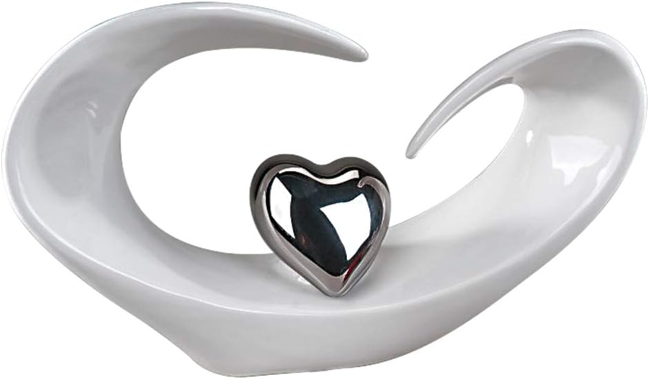 Glazed Ceramic, 31 x 18 cm, Formano Decorative Object, Heart, White Silver