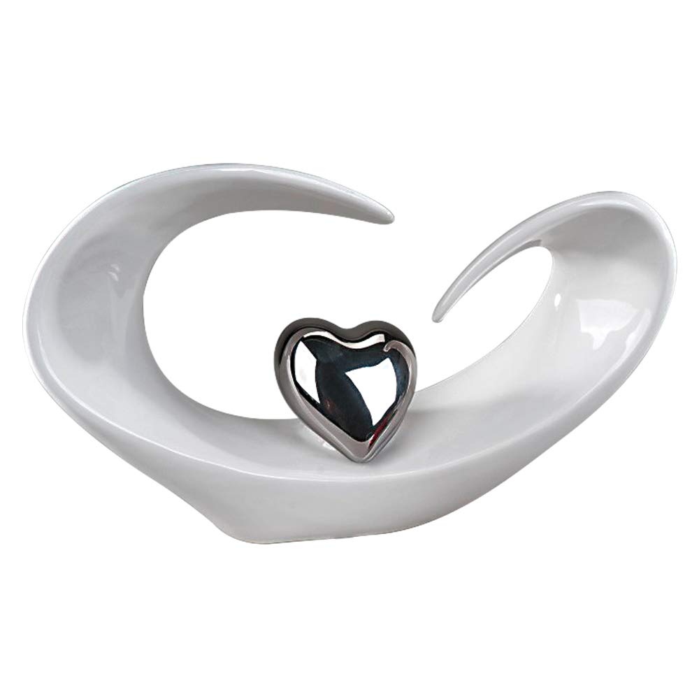 Glazed Ceramic, 31 x 18 cm, Formano Decorative Object, Heart, White Silver