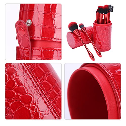 Red Goblet Makeup Brushes Set, 10pcs Professional Face Brush with Holder for Foundation Eye Makeup Concealer Mascara Contour Lip Cosmetic Powder Vanity Synthetic Brush Tools Kit for Women