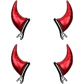 ANIUHL 2 Pairs Red Devil Horns Barrettes Demon Alligator Clips Glitter Hair Clip Halloween Dress Cosplay Costume Accessories