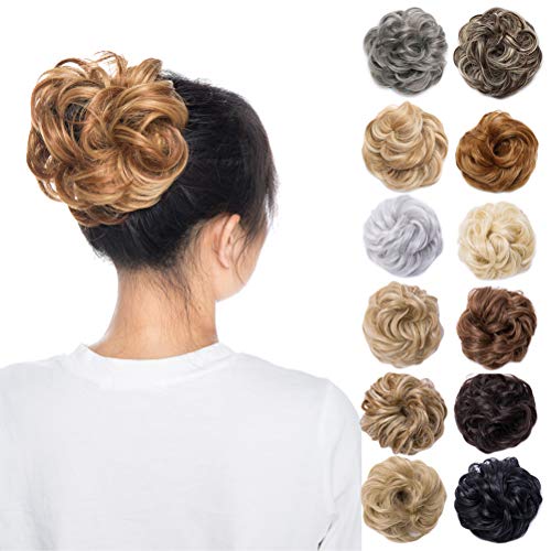 Scrunchy Updo Wavy Straight Hair Bun Clip Messy Donut Chignons Synthetic Hairpiece Hair Extension (light auburn & dark blonde)