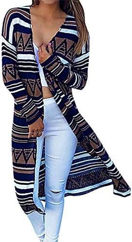 BLady Women's 4 Color Geo Stripe Print Full Sleeve Open Stitch Long Cardigan, YH M,Manufacturer(XL)