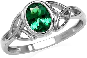 Silvershake 7x5MM Oval Shape Birthstone Gemstone White Gold Plated or 18K Yellow Gold Plated 925 Sterling Silver Triquetra Trinity Celtic Knot Solitaire Ring Jewelry for Women