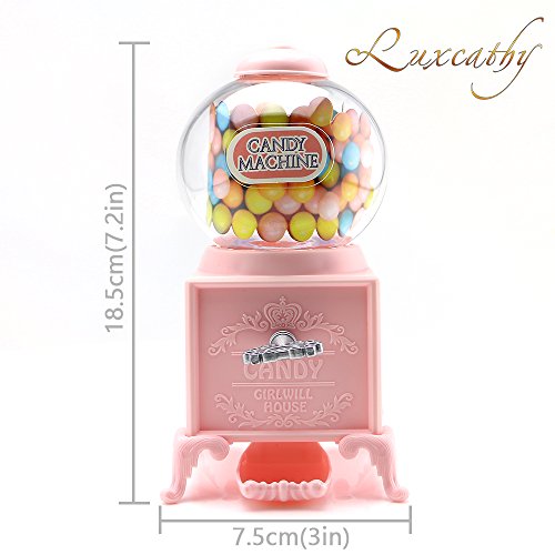 Luxcathy Gumball Bank Candy Dispenser Vending Machine for Party, Candy/Chocolate/Jelly Bean Storage, Gift - 7.2" Height 3" Wide (Pink) - Thumbnail 2