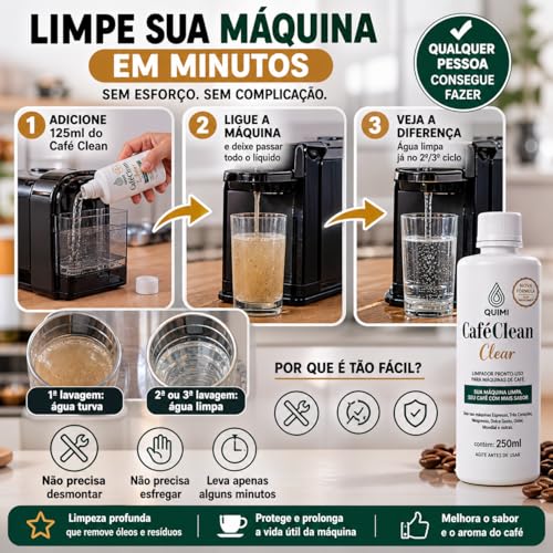Quimi Vida Café Clean Limpador de Cafeteira Profissional 250ml | Remove Resíduos, Óleo e Impurezas