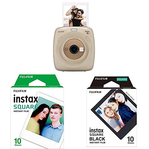 Fujifilm Instax SQUARE SQ 20 Hybride Sofortbildkamera, beige + Square WW 1 Film + Square Frame WW1 Colorfilm schwarz…