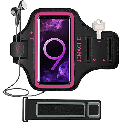 Galaxy S10+/S9+/S8+ Armband, JEMACHE Gym Run Workout Arm Band Case for Samsung Galaxy S10/S9/S8 Plus with Card Holder Pouch (Rosy)