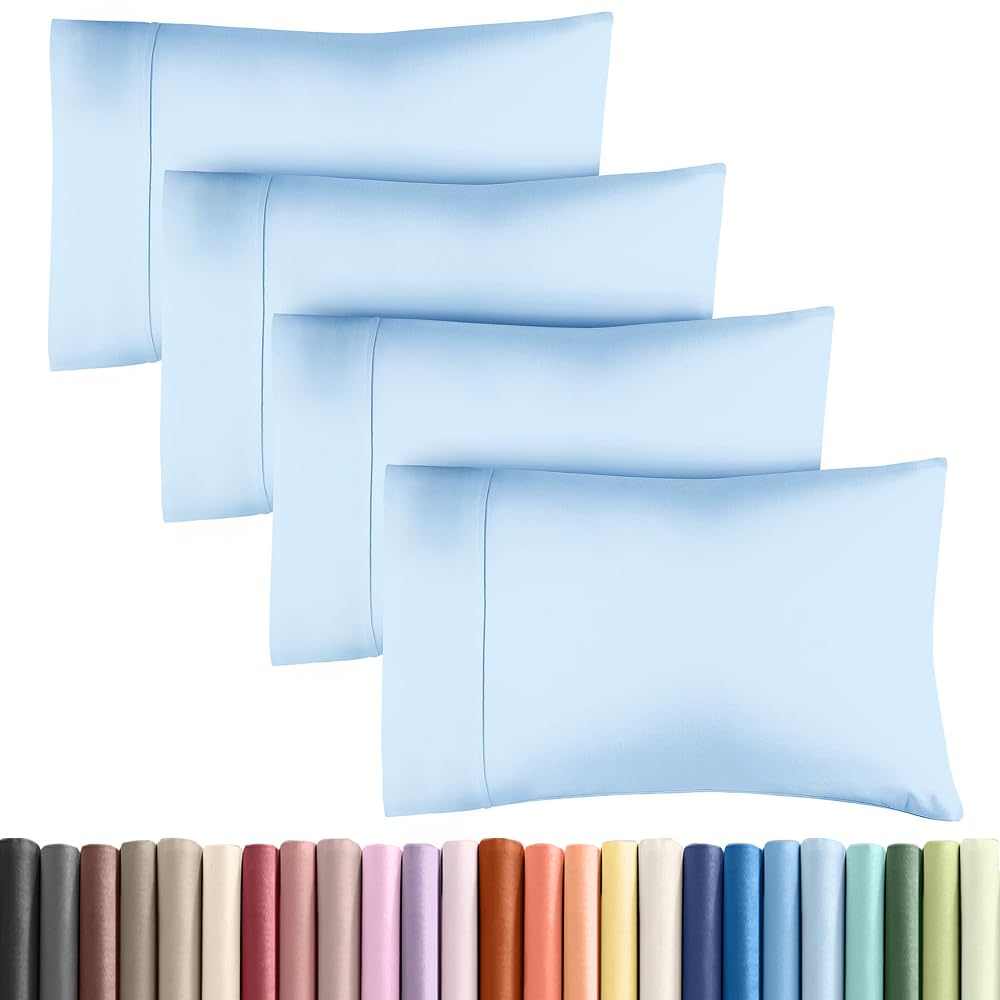 Standard Pillow Cases - 4 Pack - Super Soft Pillowcase Covers - Envelope Enclosure - Hotel Quality Pillow Protectors - Wrinkle Free, Fade & Stain Resistant - Machine Washable - 20" x 26" (Light Blue)