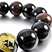 INBLUE Men,Women's 14mm Energy Bracelet Link Wrist Energy Stone Black Gold Tone Dragon Buddha Mala Bead