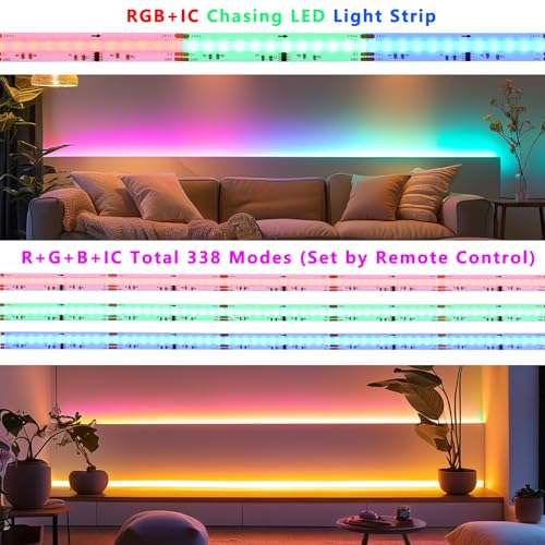 BENLUN WS2811 COB LED Strip 24V 20M (10M X 2), Color Variable RGB+IC, LED Strip with Remote Control and Power Supply for Bedroom Kitchen Acoustic Panels Gaming Decoration