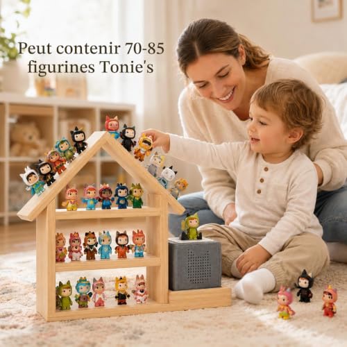 YUCHKEJ Tonie Shelf Magnetic Wooden Wall Storage Shelf for 70-85 Tonies, Compatible with Toniesbox 1 and Toniesbox 2, Wall Mounted Music Box Shelf for Children's Room