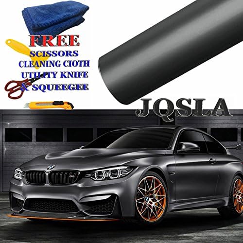 JQSLA Premium Plating Black Gray (2ft x 5ft / 24 in x 60 in) Satin Matte Chrome Vinyl Film Wrap Sticker Air Bubble Free with Free Tools (Cutter, Scissors, Squeegee & Cleaning Cloth)