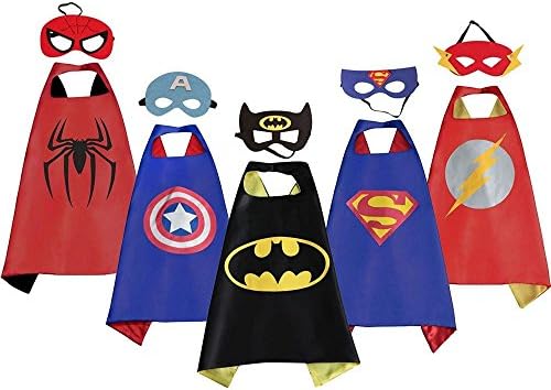 LansKids Comics Cartoon Heros Dress Up Costumes 5 Satin Capes with Felt Masks 5pcs