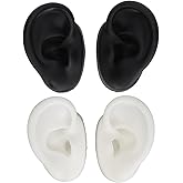 3D Silicone Ear Model, 2 Pair Ear Piercing Kit, Ear Simulated Fake Model Practice Tool Body Piercing Practice Model for Piercing Practice Teaching Jewelry Display (Black and White)