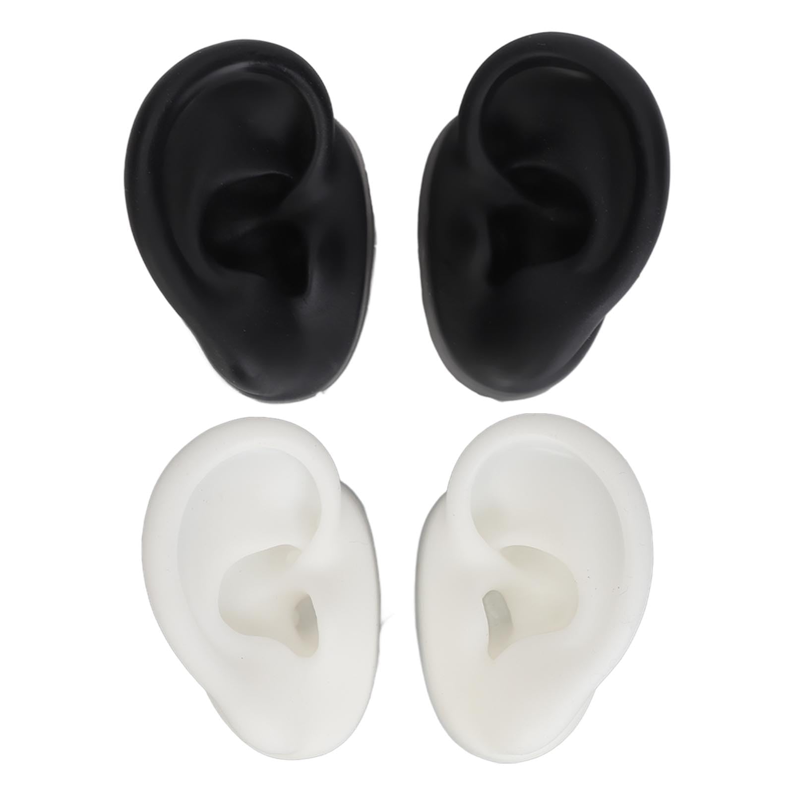 3D Silicone Ear Model, 2 Pair Ear Piercing Kit, Ear Simulated Fake Model Practice Tool Body Piercing Practice Model for Piercing Practice Teaching Jewelry Display (Black and White)