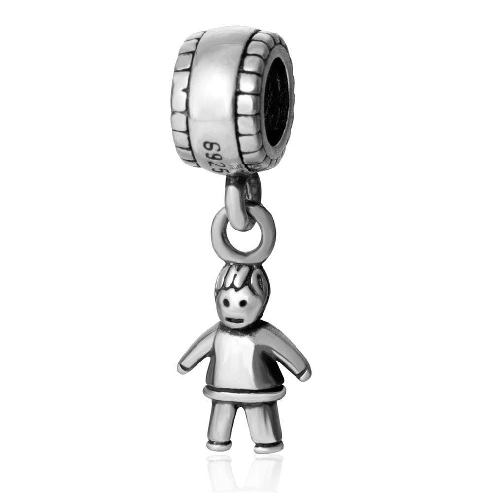 925 Sterling Silver Smile Boy Birthday Charm Child Bead Lucky Charm Happy Children Charm for Pandora Charms Bracelet (Boy)