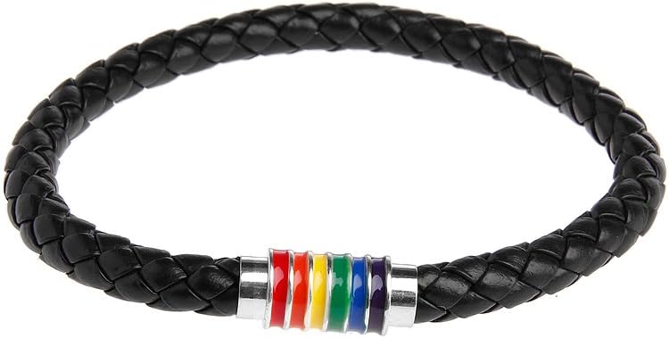 Huilier Leather Braided Lovers Pride Rainbow Bracelets Titanium Magnetic Gay Les Jewelry