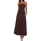 BTFBM Summer Maxi Dresses for Women 2026 Strapless Ruched Tube Top Beach Vacation Spring Wedding Guest Dress Pockets