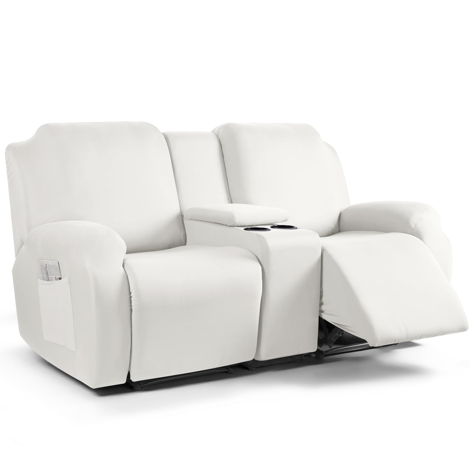Photo 1 of TAOCOCO Reclining Loveseat with Middle Console Slipcover, 4 Piece Polyester Fabric Stretch Loveseat Reclining Sofa Covers (Milk White, 2 Seat Recliner Cover with Console)