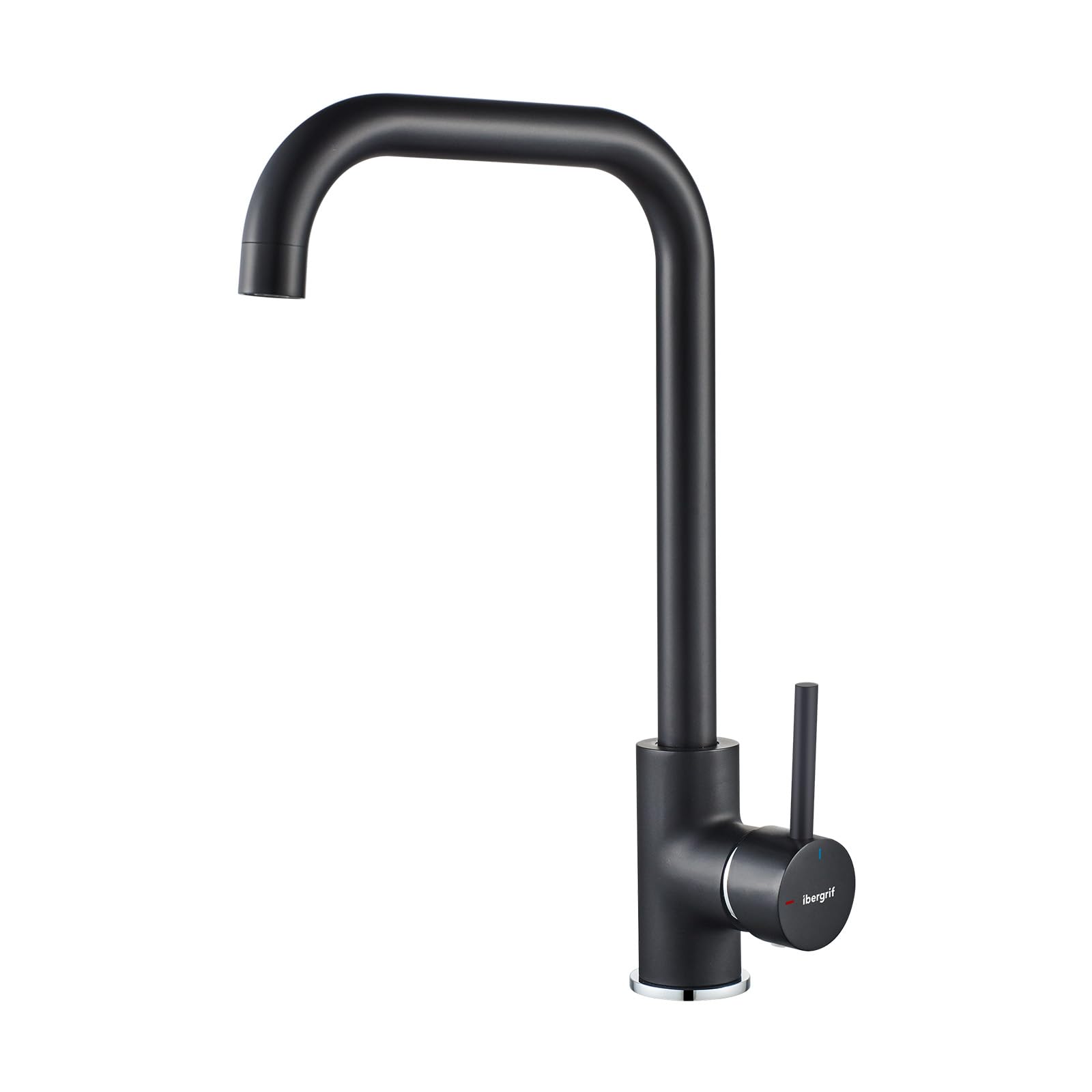 Ibergrif Kitchen Tap, Kitchen Taps Sink with High Spout, 360° Swivel Single Handle Lever Faucet, Dual Control Hot and Cold, Black, M22105B