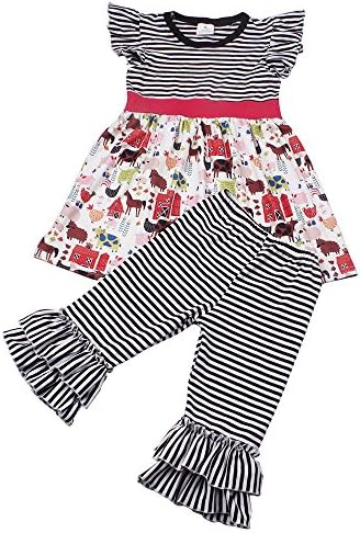 Baby Girls Summer Outfit Toddler Girls Farm Animals Dress Cotton Stripe Shorts Set Children Girls Clothing Boutique 2T