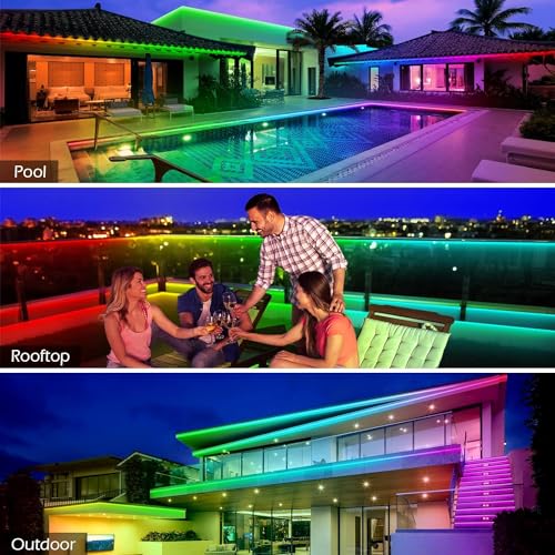 LETIANPAI 300ft/90m Outdoor LED Strip Lights Waterproof with self-Adhesive Back,IP68 Outside Led Lights Strips Waterproof with Bluetooth App Remote,Music Sync RGB Exterior Led Rope Lights for