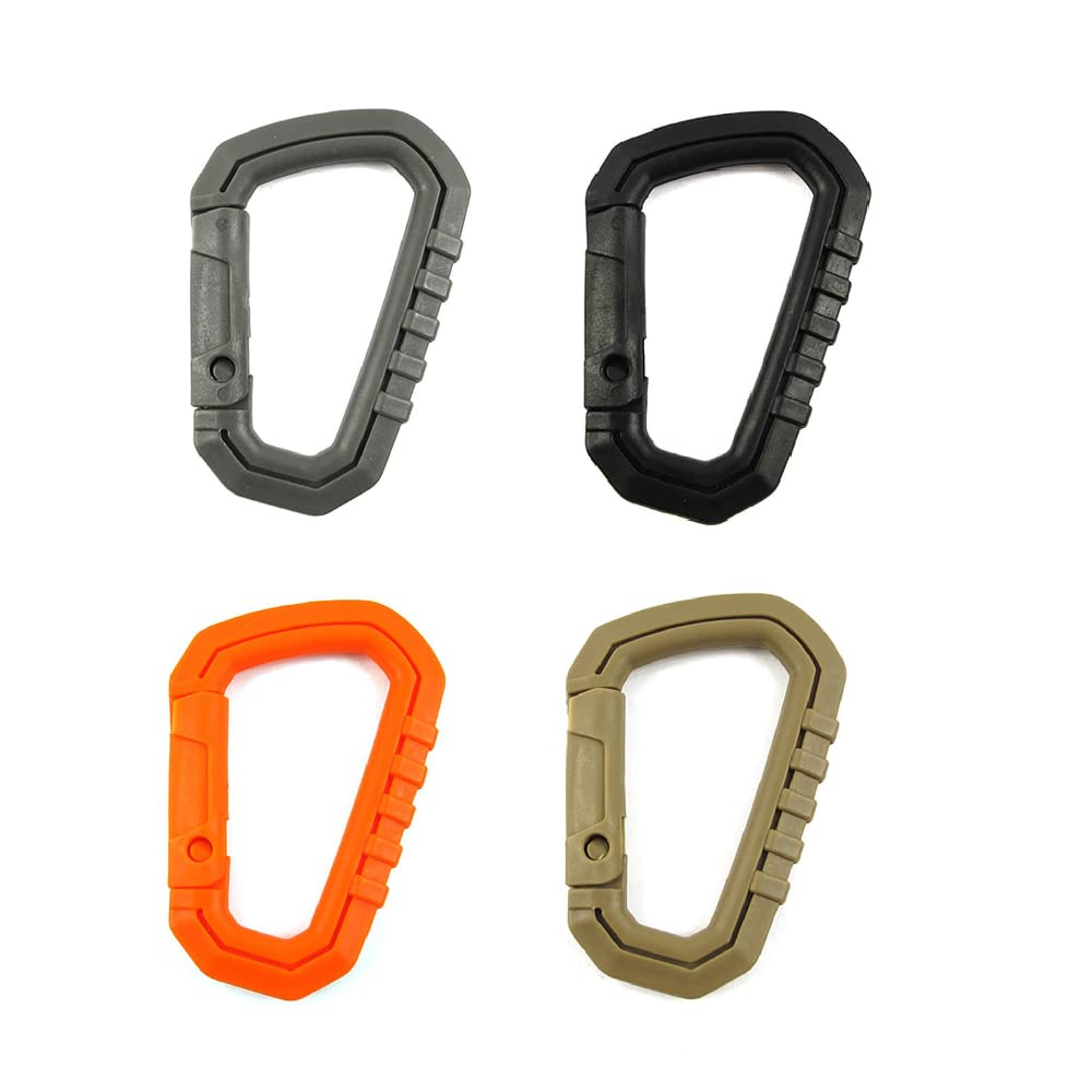 SagaSave 4 Pcs Locking Carabiner Clips, Plastic D Shape Quick Link Keychain, Tactical Carabiner Clip for Outdoor Sports Hiking Climbing (4 Colors)