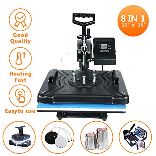 EOSAGA Heat Press 12×15 Heat Press Machine 5 in 1 Digital Multifunctional Sublimation Swing Away Heat Press for T Shirts Hat Mug Cap Plate (12