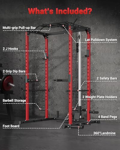 GarveeLife Power Cage, Multi-Functional Power Racks for Home Gym with Cable Crossover System, 1600LBS Weight Capacity Fitness Reality Squat Rack for Strength Workout with More Training Attachment