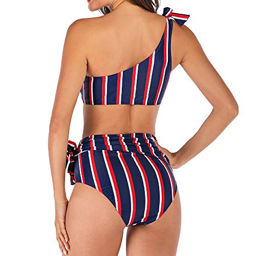 Advoult High Waist Bikini Sets for Women Two Piece Fashion Swimsuit One Shoulder Bathing Suits Swimwear - Thumbnail 4