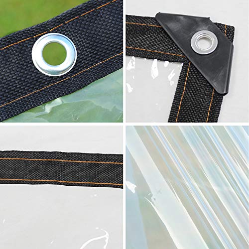 BeGrit Upgraded Waterproof Glass Clear Tarpaulin Sheet,Heavy Duty Dustproof Rainproof Strengthen Windproof Vinyl Tarp Cover,2M X 2M with Eyelets Bungees Ball Cord for Plants Greenhouse Pet Hutch Roof