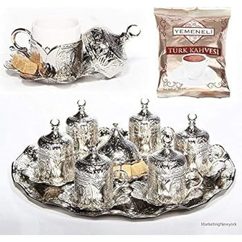 27 Pc Ottoman Turkish Greek Arabic Coffee Espresso Serving Cup Saucer Gift Set(silver)